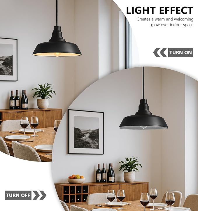 Large 15" Black Farmhouse Pendant Barn Light Suspension Light Fixture, Kitchen Island Chandelier Industrial Dome Ceiling Lighting Dining Room Large Vintage Lamp for Indoor Living Room