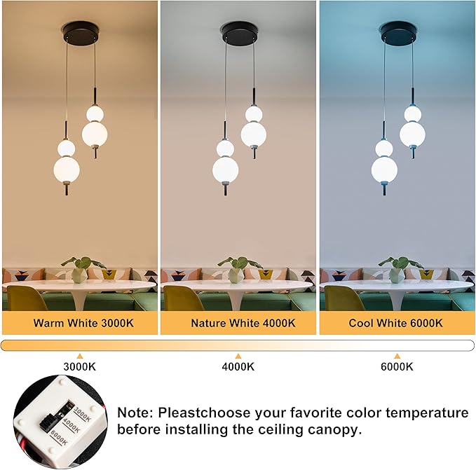 LED Modern Matte Black Pendant Light, 20W Dimmable Cluster Pendant Lights Kitchen Island with 4 Globes, Adjustable 2-Light Hanging Pendant Light Fixtures for Dining Room, Living Room,3000K-6000K