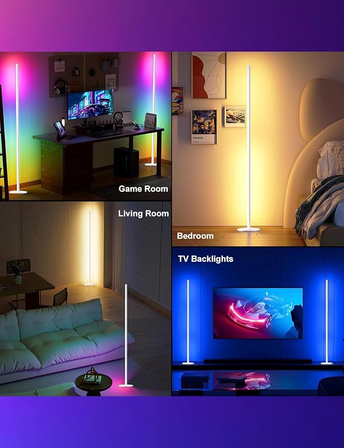 White Corner Floor Lamp, LED Corner Lamp with Music Sync, APP & Remote Control RGBW IC Floor Lamp Color Changing Ambient Lighting for Living Room, Bedroom, Gaming, Party