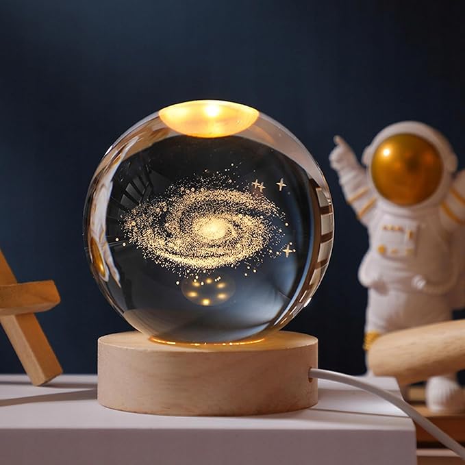 3D Galaxy Crystal Ball Night Light for Gifts with Colorful LED Light Base, Color Changing Light with Remote as a Birthday Gift for Teens Boys and Girls, Galaxy Model