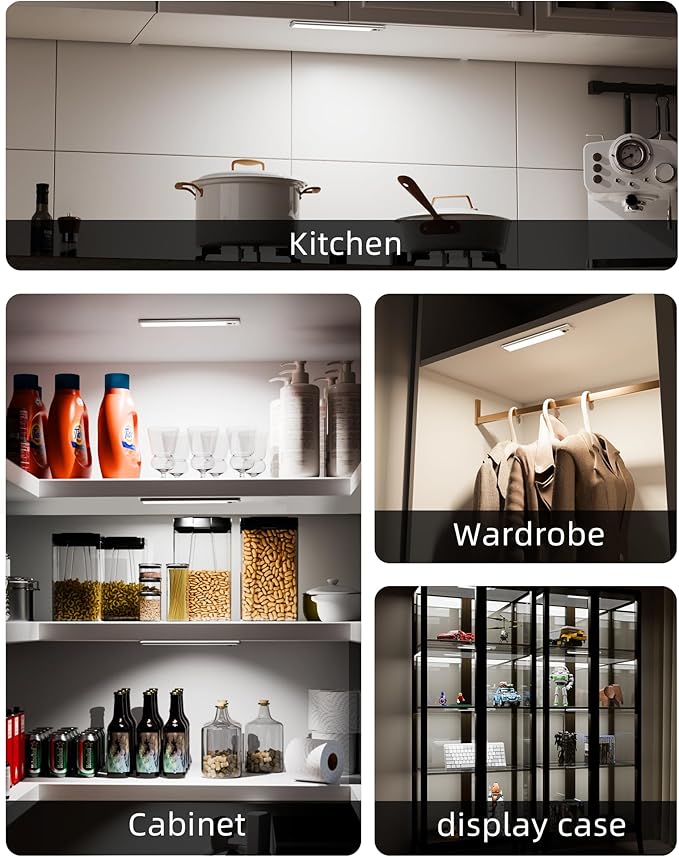 EZVALO Under Cabinet Lighting with Charging Station, Rechargeable Motion Sensor Light Indoor, Dimmable Closet Lights Wireless, 5700K, Motion Activated Under Counter Lights for Kitchen,Pantry(3 Pcs)
