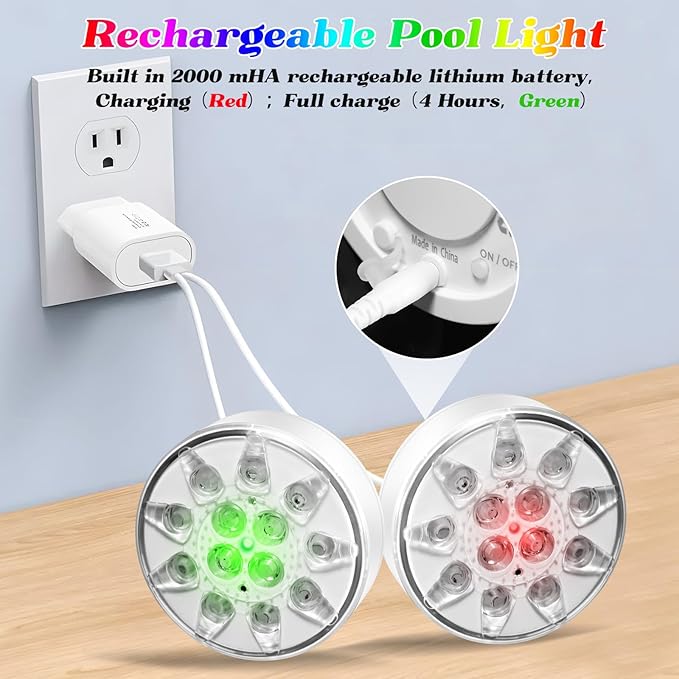 Upgraded Rechargeable Submersible LED Pool Lights with Remote,IP68 Waterproof Floating Pond Light,16 Colors Underwater Lights for Above Ground Pool,Tub,Bath,Party,Vase Outdoor Decor