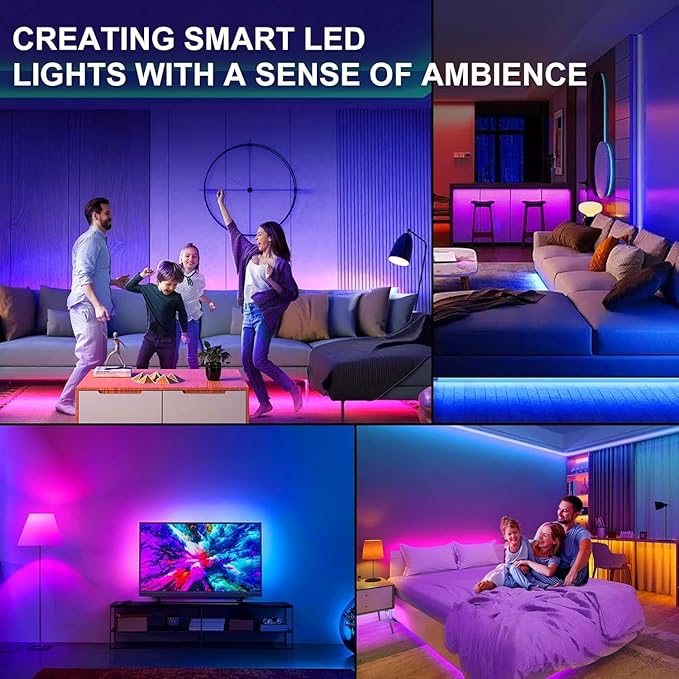 LED Lights for Bedroom, 65ft Smart RGB Music Sync Bluetooth App & Remote Control, USB-Powered LED Strip Lights, Gaming, Bedroom, PC, Home Theater,Parlor,Room
