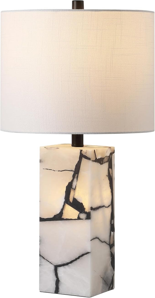 JONATHAN Y JYL8507A Elizabeth 24.25" Contemporary Coastal Alabaster LED Table Lamp with Body Night Light Bedroom, Living Room, Office, Dining Room, Black/White