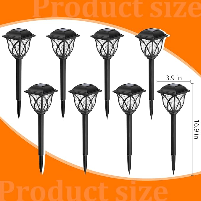 GIGALUMI 8 Pack Solar Lights Outdoor Waterproof, Flickering Flame LED Lights, Garden Decor for Yard, Patio, Landscape, Planter, Walkway, Transparent Cover