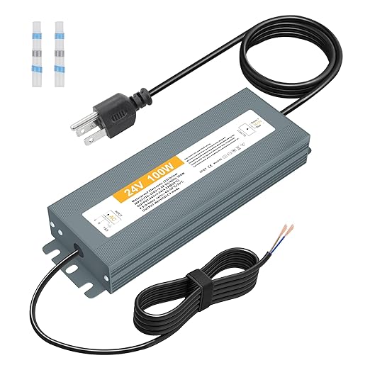 10.8FT LED Power Supply 24V LED Driver 100W 110V-240V AC to DC 24V Low Voltage Transformer Ultra Thin 24Volt Power Supply Adapter with 3-Prong Plug IP68 Waterproof for Outdoor LED Light Monitor