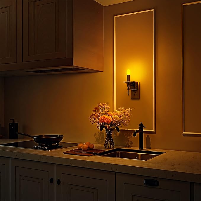 Briignite Candle Night Lights Plug into Wall, Amber LED Night Light with Dusk to Dawn Sensor, Night Lights Plug into Wall 0-100LM Dimmable Plug in Night Light for Hallway Bathroom Bedroom 2 Pack