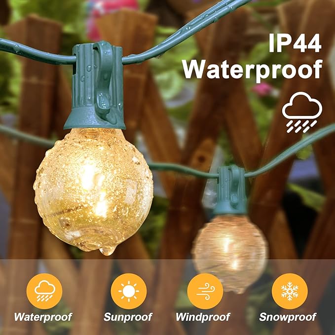 25Ft Christmas Outdoor String Light, G40 Globe Patio Lights with 27 Clear Glass Bulbs(2 Spare), Waterproof Connectable Hanging Christmas Lights for Backyard Porch Balcony Party Xmas Decor, Green Wire