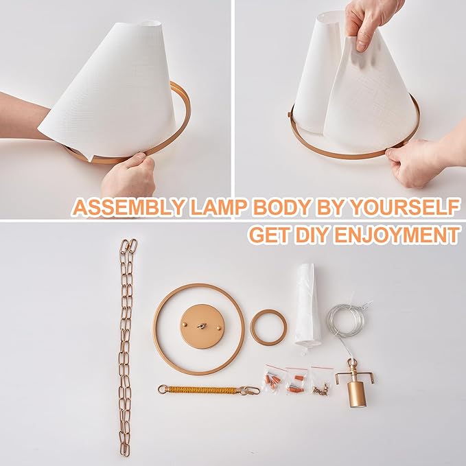 Vintage Brass Pendant Light Kitchen Island 10inch Linen Pendant Lights with Brass Hemp Rope Rod Modern Farmhouse Pendant Hanging Lighting for Kitchen Sink Dining Room Entryway Hallway