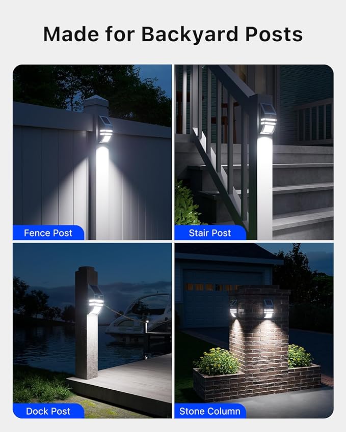 8 Pack Solar Wall Lights, Stainless Steels Outdoor Waterproof Motion Sensor Modern Metal Lamps for Fence, Deck, Post, Stair, Front Porch, Dock, Patio, Yard, House Siding, Convenient Security Lighting