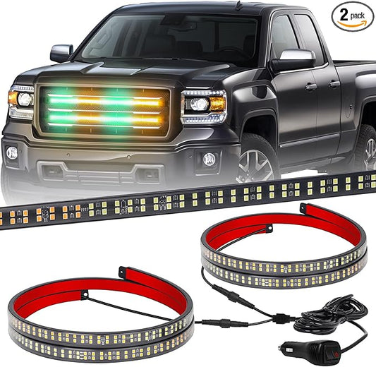 XRIDONSEN 2PCS 24 inch Truck Grill Emergency Lights Strip 288 LED Amber Green Grille Strobe Lights Flashing Warning Safety Waterproof First Responder Lights for Plow Trucks Construction Vehicles