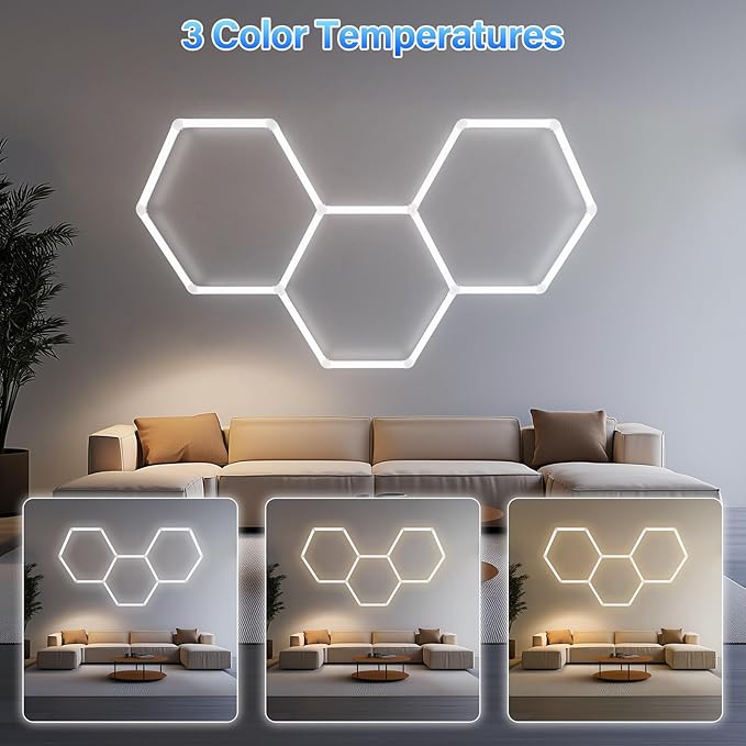 ALLYES Hexagon Garage LED Lights- Hex Ceiling Lights 128W 17280LM 6500K, Hexagon Lights for Workshop Gym Basement