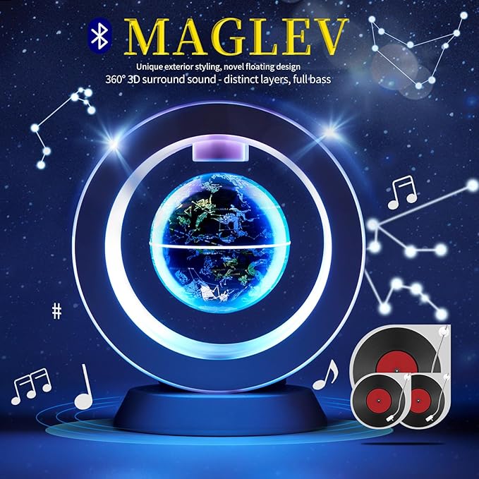 Magnetic Levitation Bluetooth Speaker Constellation Lamp Spinning Floating World Globe For Kids Learning Or Men Boss Office Desk Accessories Decor,Cool Tech Gadgets Unique Desk Toy Gift For Teens