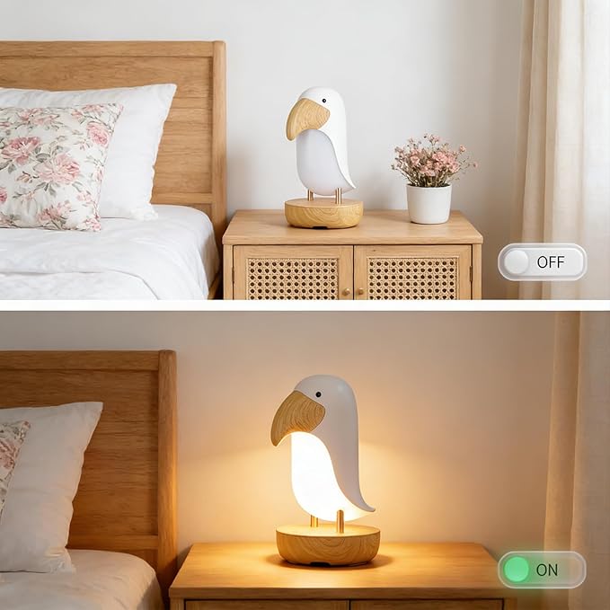 Bird Table Light - Rechargeable Night Light, Cordless Desk Lamp, Decor Lamp for Bedroom, Nursery, Living Room | Warm White LED, Gift for Bird Lovers & Home Decoration