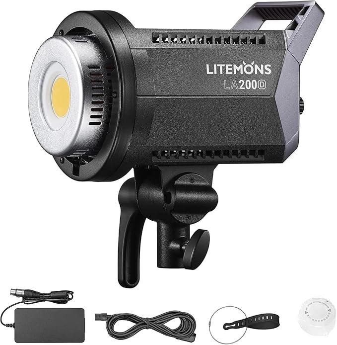 Godox LA200D LED Video Light, 200W 101000LUX@1M Daylight Studio, 5600K Bowens Mount LED Continuous Light, CRI 96+ 8 FX Effect 0-100% Dimming APP Control Photography Light