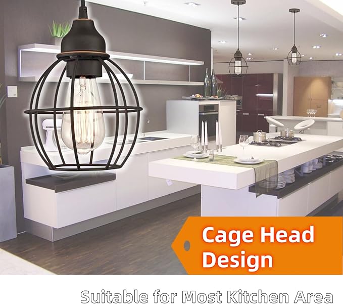 WISBEAM Oil Rubbed Bronze Pendant Lighting Fixture with Brass Edge, Hanging Kitchen Lights with E26 Medium Base Max. 60 Watts, Bulbs not Included, 1-Pack