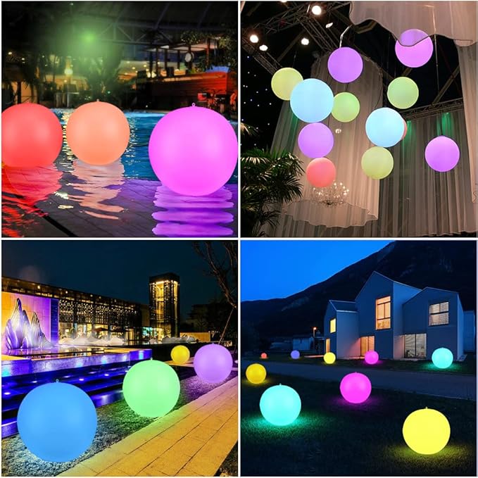 GEEDIAR 4 Pack Solar Floating Pool Lights Inflatable Waterproof IP68, 14” Solar Swimming LED Glow Globe Outdoor Pool Ball Lamp, Pool Accessories for Inground Pools- 4 Pcs.