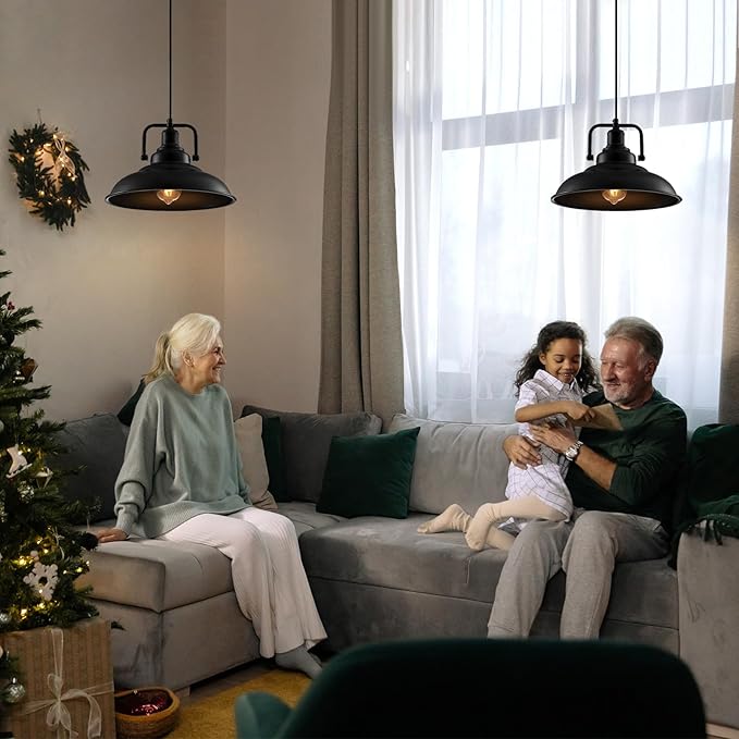 Black Pendant Light 12.5 inches 3 Packs, Farmhouse Pendant Light, Industrial Pendant Lighting, Kitchen Pendant Lights, Pendant Lights Kitchen Island for Dinning Room Entryway Barn