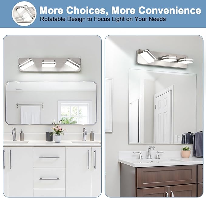 1300LM LED Modern Bathroom Vanity Light Fixtures, 360° Rotate Acrylic Brushed Nickel Vanity Lights for Bathroom, Modern Wall Lighting Fixtures Over Mirror Kitchen Living (Natural White Light 5000K)