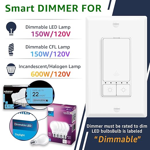 Greencycle Smart Dimmer Switch,2PK Single Pole, Needs Neutral Wire,2.4GHz WiFi Light Switch,Work with Alexa and Google Home, ETL Certified,No Hub Required,for Dimmable 150W LED CFL,600W Incandescent