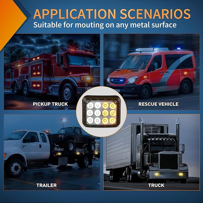 Nilight 12LED Magnetic Wireless Trailer Lights 2PCS Rechargeable Portable Hazard Beacon Warning Light Amber and White Emergency Strobe Light for Trucks Trailers Vehicles Cars Bus Surface Mount