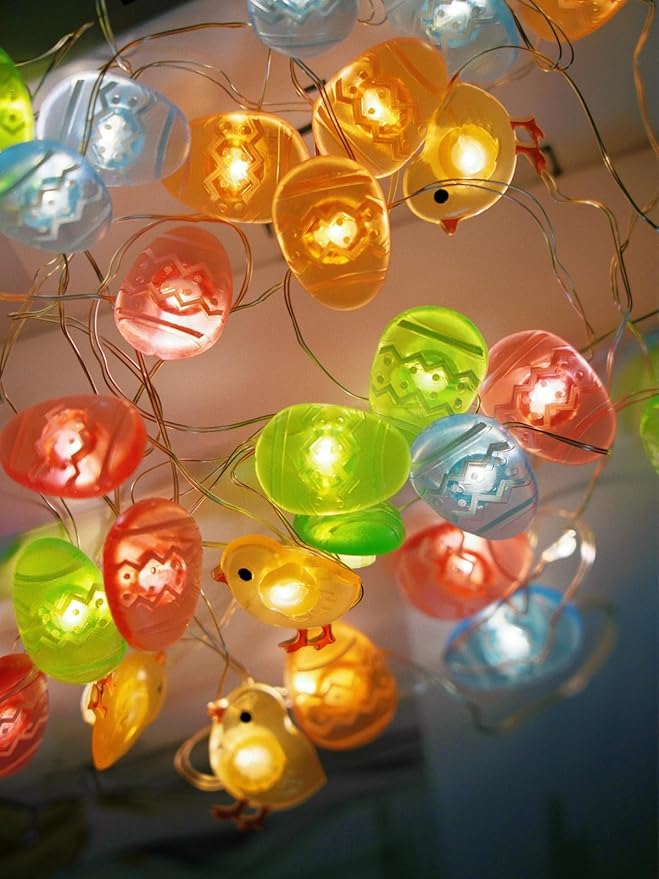 Easter Decorations Eggs & Chicken String Lights Spring Decor 10ft 30 LEDs Fairy Lights Battery Operated for Easter Basket Decorations Garland Mantle Party Indoor