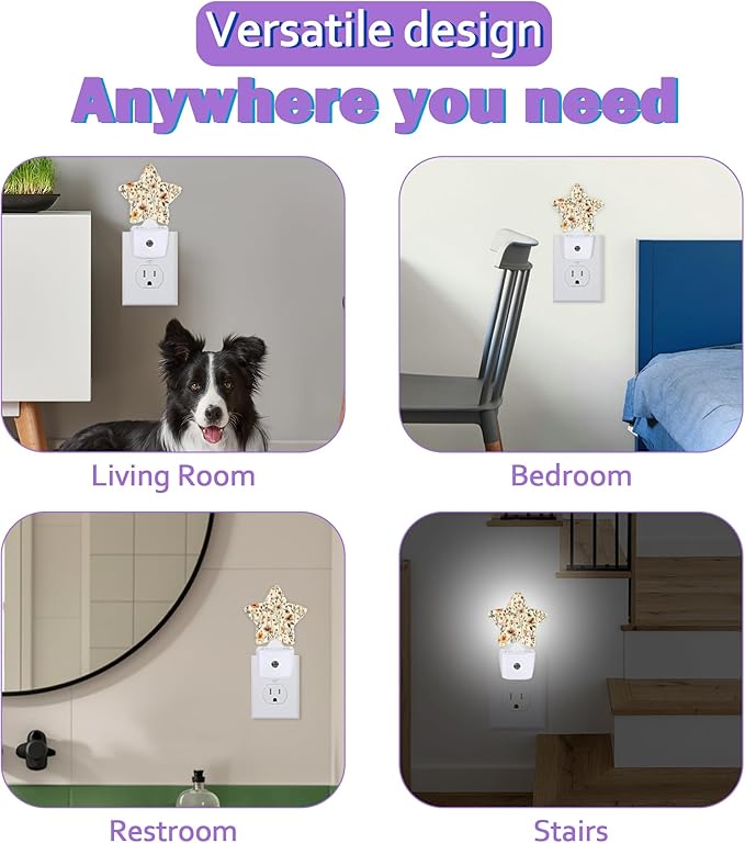Rustic Wildflower Night Lights Plug Into Wall Decorative,Vintage Floral Sleep Friendly Lamp, Energy Efficient Dusk-to-Dawn Sensor Nightlights for Kid Bedroom Nursery Bathroom