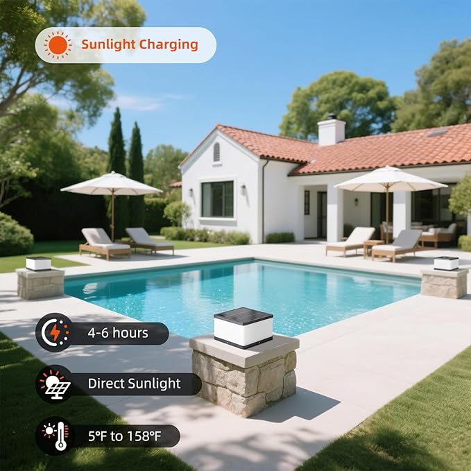 Solar Post Lights Outdoor, 9.8'' Pillar Cap Lights IP54 Waterproof, 3000K LED Column Light Modern Dusk to Dawn Lamp, Fence Lantern Posts Outdoor Lighting Lamps Fixture for Garden Pathway Driveway
