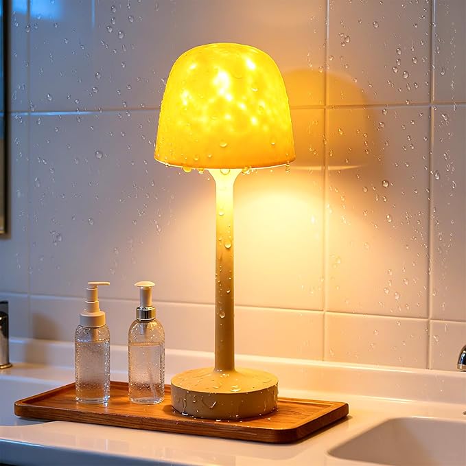 Spa-Like Shower Lamp, Waterproof Bathroom Lamp, Rechargeable Shower Light with Touch & Remote Control, with 16 Color Ocean Wave Projector, Cordless Light for Inside Shower/Bathtub
