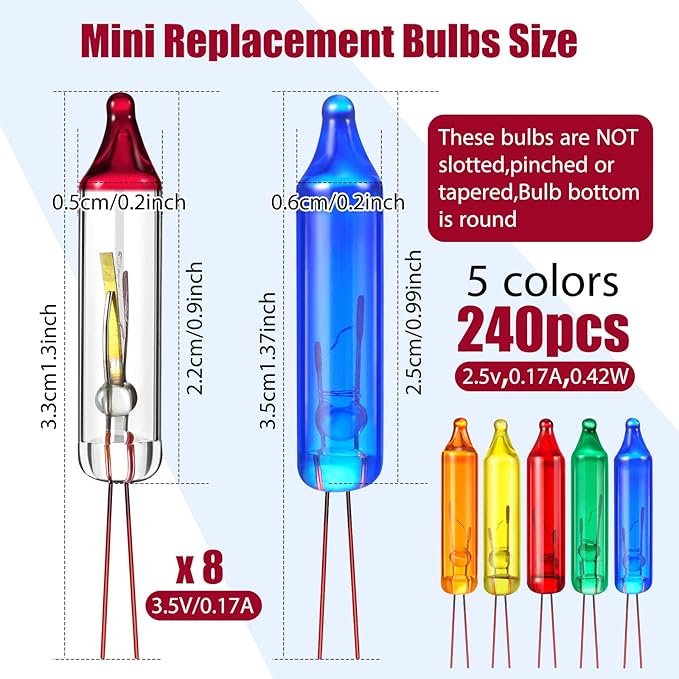 Ganeen Christmas Replacement Mini Incandescent String Light Bulbs Wire Flasher Bulbs 2.5 V 3.5 V Incandescent Flasher Bulbs, Christmas Lights Decor for Home Bedroom Xmas Tree(Vibrant Color, 496 Pcs)