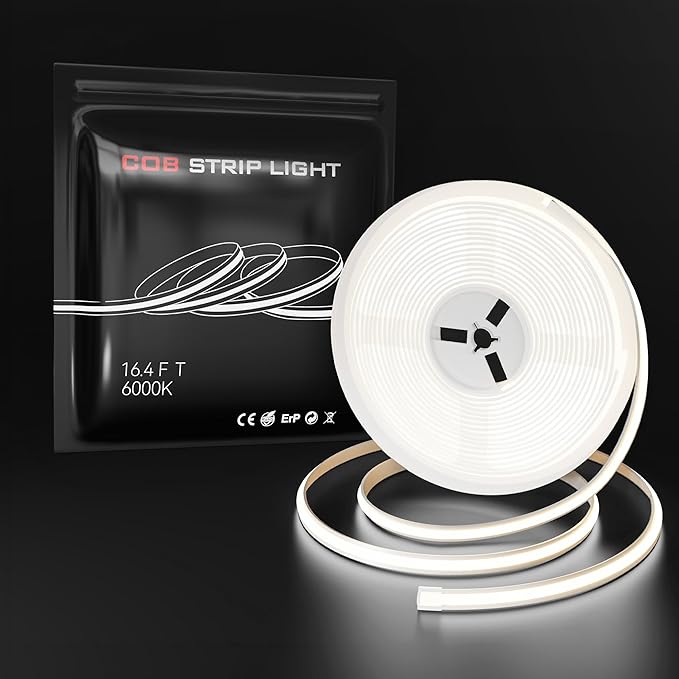 CtrlCV FCOB LED Strip Light Waterproof IP68 24V 16.4ft 6000K Cold White Light High CRI Waterproof and Rainproof Neon Light, Suitable for Outdoor Garden Indoor Lighting Decoration