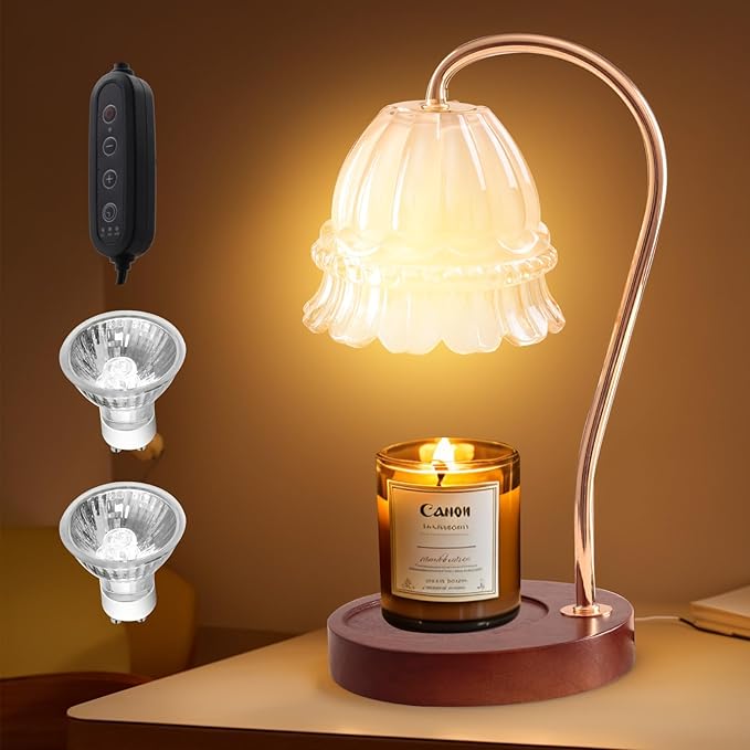 Candle Warmer Lamp with Dimmer - Electric Candle Lamp with Timer for Jar Candles Scented Candles, Plug-in Wax Warmer Lamp for Home & Office with 2 Bulb