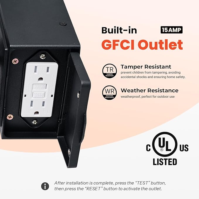 Gleamz Black Porch Lights Outdoor with GFCI Outlet, Modern Dusk to Dawn Outdoor Garage Lighting Fixtures Wall Mount, Anti-Rust Exterior Wall Sconce Lantern for House Coach, Outside Lights with Outlet