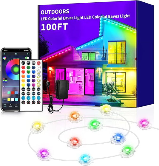 100ft Permanent Outdoor Light,RGB Eaves Lights with App Control Remote,DIY IP67 Waterproof Under Eave Lighting,Outside led Lights for Christmas,Garden,House Decorations