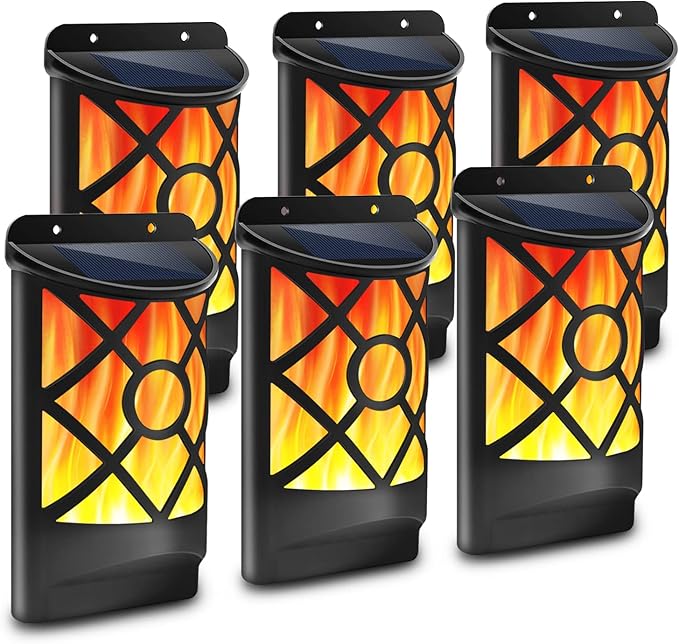 Aityvert Solar Flame Lights Outdoor, Waterproof Flickering Flame Solar Light Dark Sensor Auto On/Off 66 LED Solar Powered Wall Mounted Night Lights Lattice Design for Patio Deck Driveway