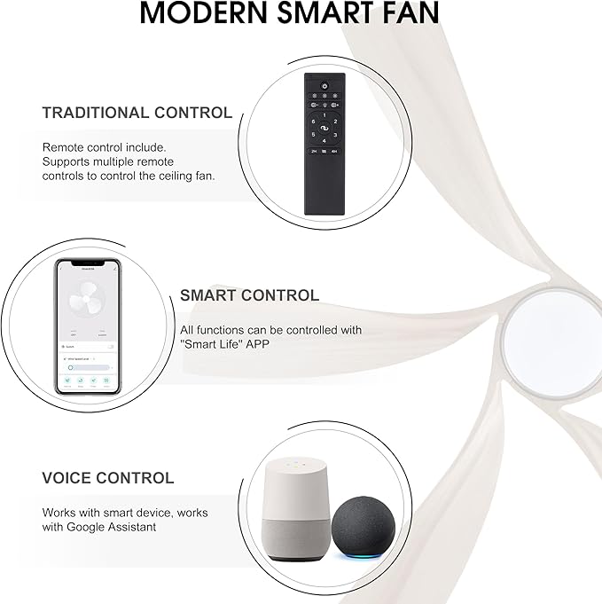 WINGBO 60" Smart Ceiling Fan with Light, Dimmable LED Light, 6-Speed Remote/APP/Voice Control, Solid Wood Blades Fan for Bedroom/Living Room/Shop Works with Alexa or Google Assistant Light Wood Color