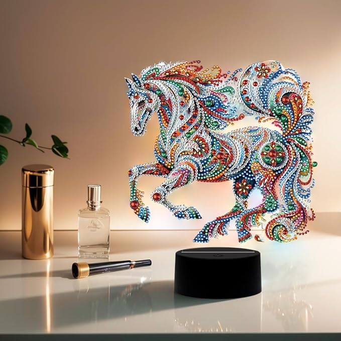 Gorgeous Horse Diamond Art Painting Night Light,Diamond Art Painting Kits Desktop Touch Lamp Ornaments for Tabletop Decor Diamond Art Accessories for Adult Beginner Bedrooms Living Room