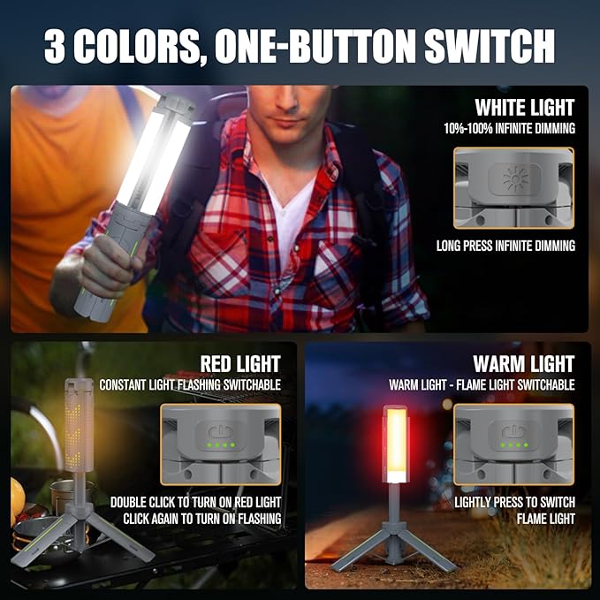 BUBRA Telescopic Camping Lantern with Stand (40" Tripod), 8000mAh Rechargeable Camping Light & Lantern Flashlight - Portable Work Light for Power Outages, Valentine's Day Gifts for Him Dad