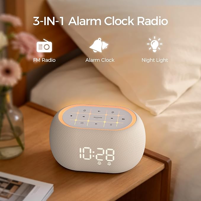 ANJANK Alarm Clock Radio with Dual Alarm for Bedroom, 7-Color Night Light, 0-100% Dimmer, 8 Sounds + Gentle Light Wake UP,16-Level Volume, Small FM Radio with Sleep Timer, Digital Clock for Teens,Kids