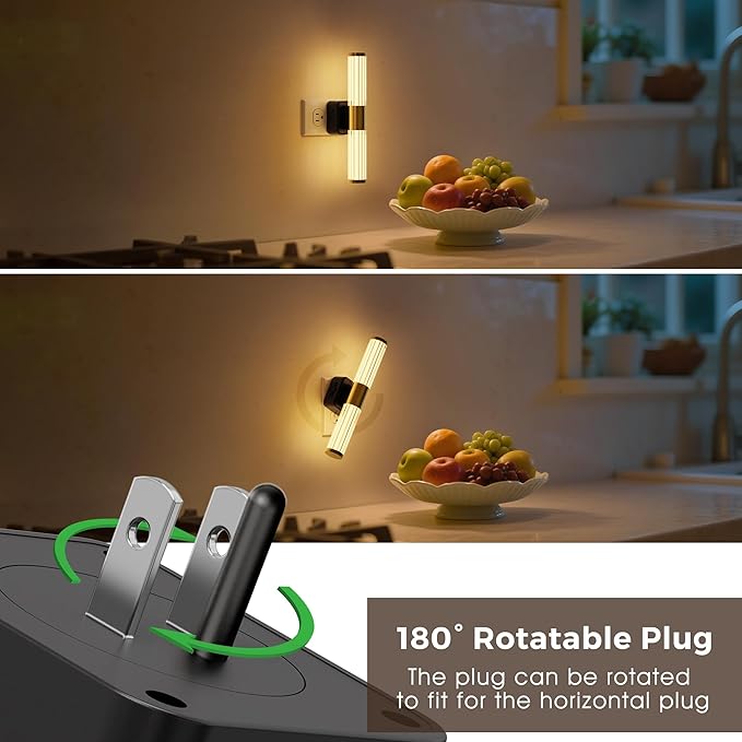L LOHAS LED Rotating Night Light, Night Lights Plug into Wall, Auto Nightlight Dimmable 100LM, Light Sensor, 3000K Soft Light, LED Acrylic Nightlight Plug in for Bedroom Bathroom Hallway Kitchen,2Pack