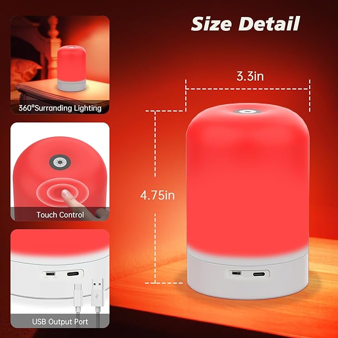 Azhien Red Light Therapy for Sleep, Red Night Light, Touch Dimmable-670NM Light Lamp for Adults & Kids, Night Lights with 670nm for Stress Relief Relaxation Travel Meditation and Yoga