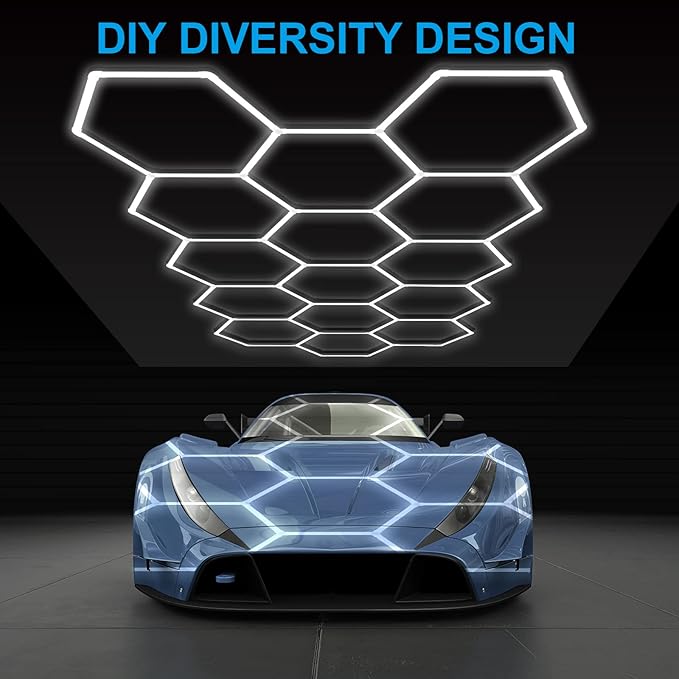 LED Hexagon Garage Light: 12700LM Car Detailing Shop Light, DIY Splicing Ceiling & Wall Decor Lights, for Workshop Basement Gym Warehouse Bar Gaming Room