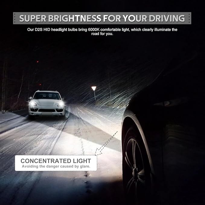 D2S Headlight Bulbs, 35W 6000K Cool White Xenon Headlight Bulbs 85122 66240 66040 66240CBI Replacement,D2S/ D2R High Low Beam IP67 Design with Metal Stents Base