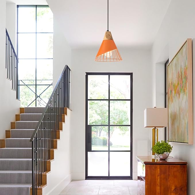 Farmhouse Pendant Light,11.8inches 2 Packs Orange Pendant Light, Kitchen Pendant Lights, Pendant Lights Kitchen Island for Living Room, Bedroom, Dinning Room