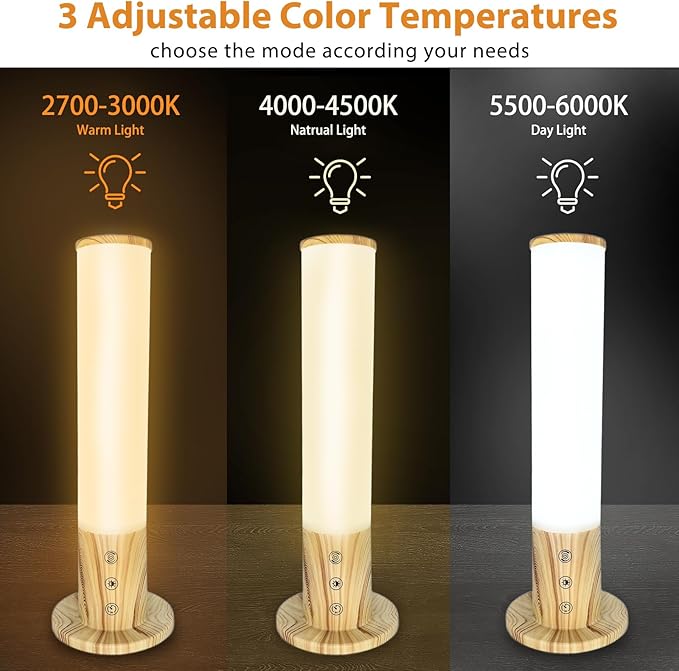 Light Therapy Lamp 10,000 Lux Happy Sunlight Lamps UV-Free with 3 Color Temperatures, Adjustable Brightness,Timer & Memory Function, Sun Lamp, Full Spectrum Light for Home, Office