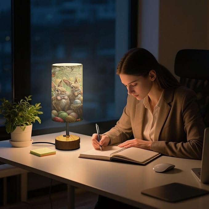 ALAZA Bedside Table Lamp Rabbit Easter Bunny Egg Touch Lamp for Bedroom 3 Way Dimmable Nightstand with USB Charging Ports Living Room, LED Bulb Included
