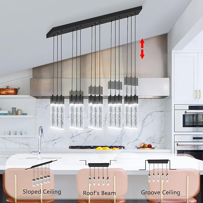 15-Lights Modern LED Pendant Lighting Fixture for Kitchen Island Crystal Chandelier Light Fixtures for Dining Room