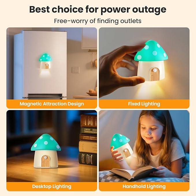Motion Sensor Night Light, Rechargeable Stair Lights Indoor,3 Lighting Modes, Cute Mushroom Design for Kid's Bedroom, Kitchen, Bathroom, Hallway & Stairs - Ideal Home Decor & Gift, Green