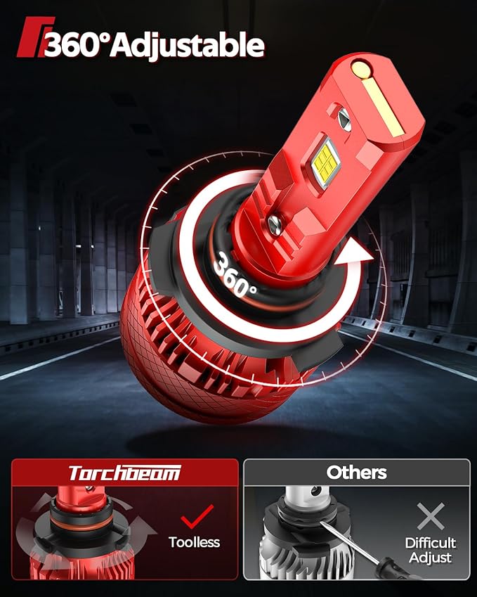 Torchbeam 9005/HB3 9006/HB4 LED Bulbs Combo，96000LM 800% Super Brighter 6500K Cool White 9005 9006 Fog Lights with Cooling Fan, IP68, 60000Hrs Long Lifespan, Plug and Play, Pack of 4