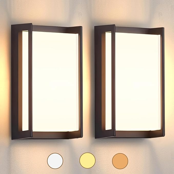 Modern Exterior Lighting Fixtures, 3-Color Temperature Front Porch Light fixtures, IP65 Waterproof Wall Sconce,18W Rectangular Black Outdoor Wall Lights for House Walkway Stair Garage